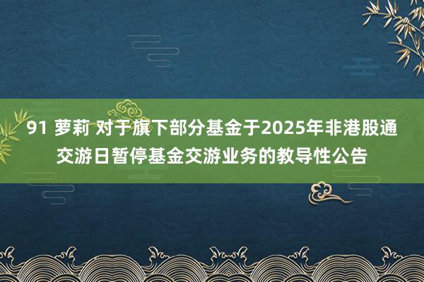 91 萝莉 对于旗下部分基金于2025年非港股通交游日暂停基金交游业务的教导性公告